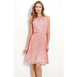 $348 Anthropologie Trina Turk 8 Millicent Dress Red/Orange Polka Dots Pleated